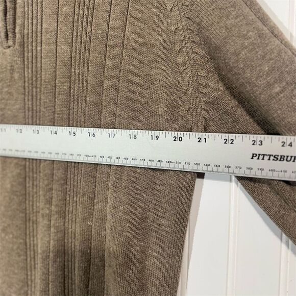 Oscar de la Renta Men’s Sweater XL Half Zip Taupe Ribbed Cotton Blend Pullover - Picture 4 of 9